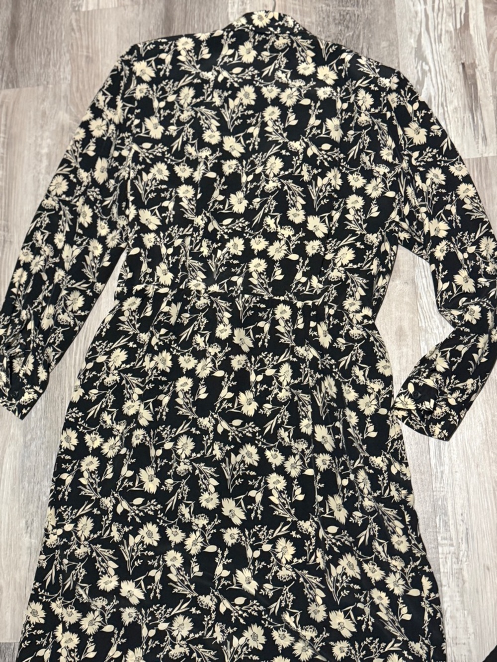 Liz Claiborne 100% Silk Dress Size 16 Black Floral Long Sleeve Maxi